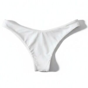 New Medium White Lined‎ Bikini Swim Bottoms Booty Brazillian Cheeky Swimsuit